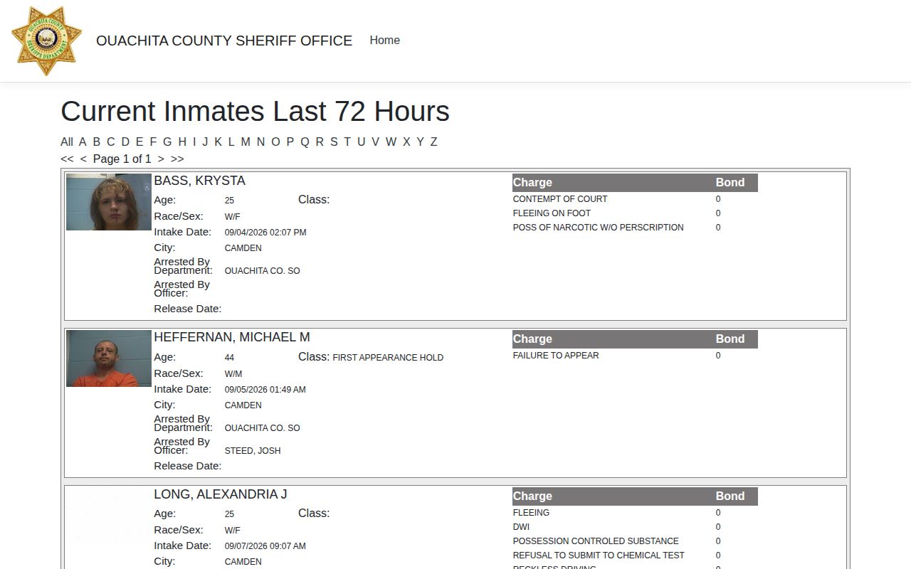 Official Ouachita County 72-hour jail intake and release portal